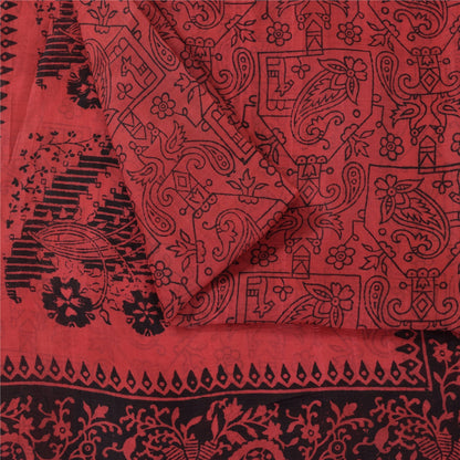 Sanskriti Vintage Sarees Blush Pink Pure Silk Peacock Printed Sari 5+yd Fabric