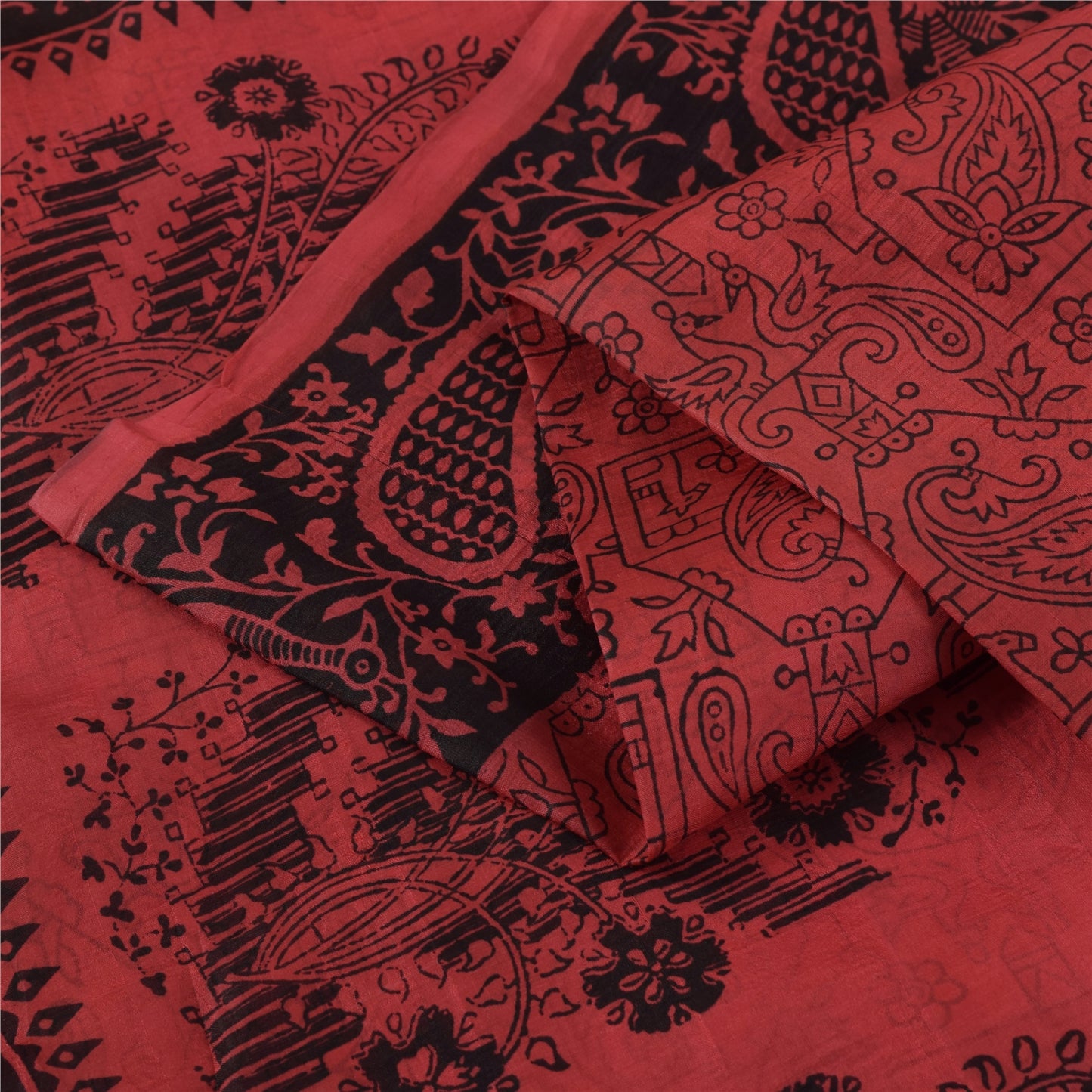 Sanskriti Vintage Sarees Blush Pink Pure Silk Peacock Printed Sari 5+yd Fabric