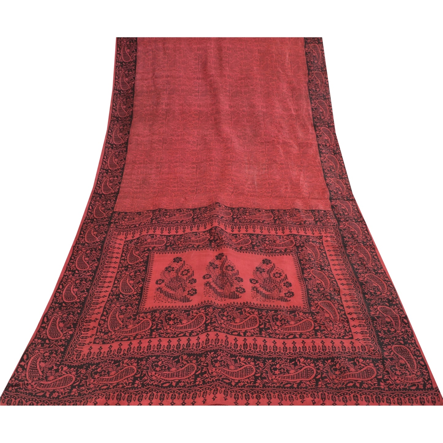 Sanskriti Vintage Sarees Blush Pink Pure Silk Peacock Printed Sari 5+yd Fabric