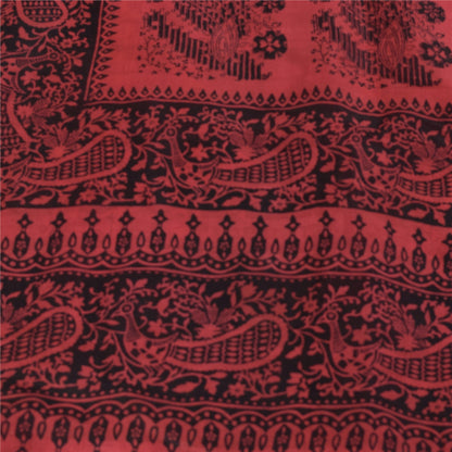 Sanskriti Vintage Sarees Blush Pink Pure Silk Peacock Printed Sari 5+yd Fabric