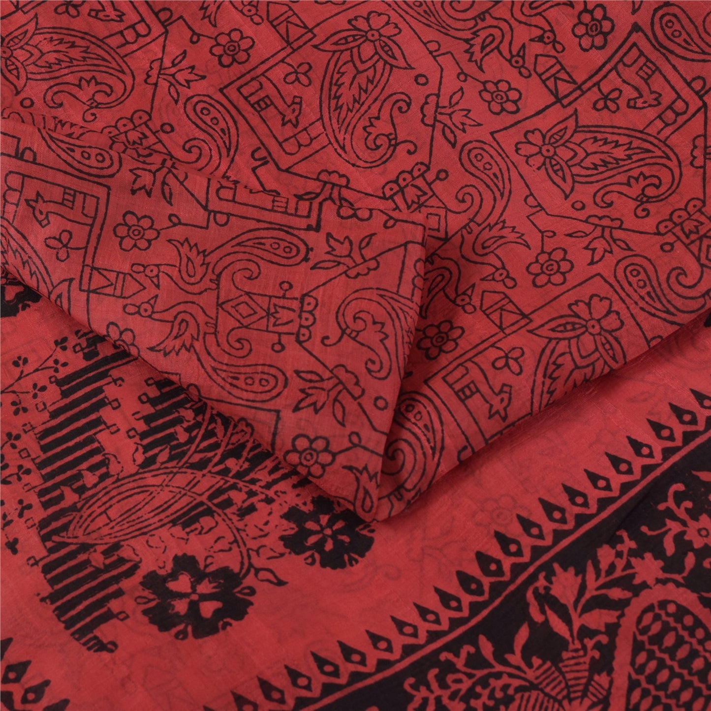 Sanskriti Vintage Sarees Blush Pink Pure Silk Peacock Printed Sari 5+yd Fabric