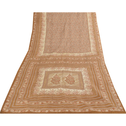 Sanskriti Vintage Sarees Mauve Indian Pure Silk Printed Sari 6yd Craft Fabric