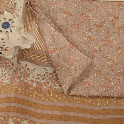 Sanskriti Vintage Sarees Mauve Indian Pure Silk Printed Sari 6yd Craft Fabric