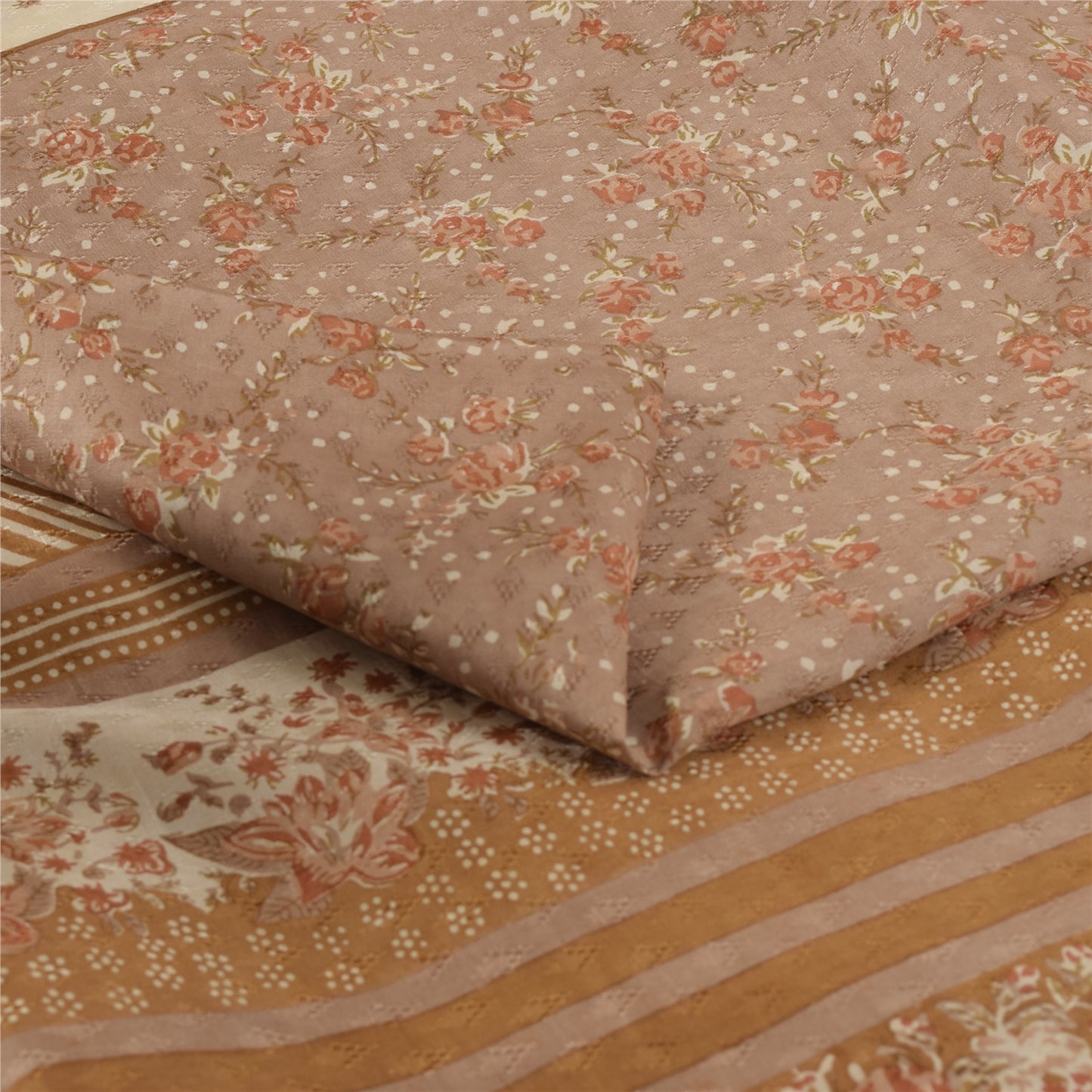 Sanskriti Vintage Sarees Mauve Indian Pure Silk Printed Sari 6yd Craft Fabric