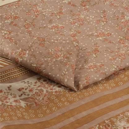 Sanskriti Vintage Sarees Mauve Indian Pure Silk Printed Sari 6yd Craft Fabric