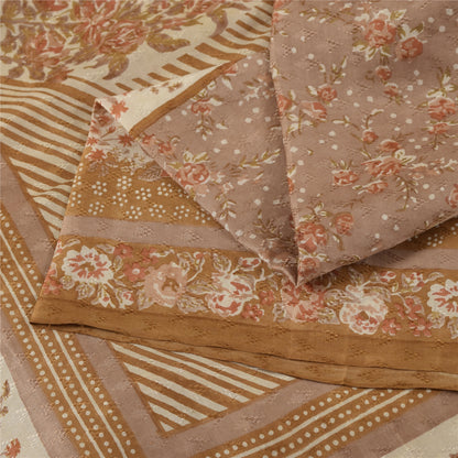Sanskriti Vintage Sarees Mauve Indian Pure Silk Printed Sari 6yd Craft Fabric