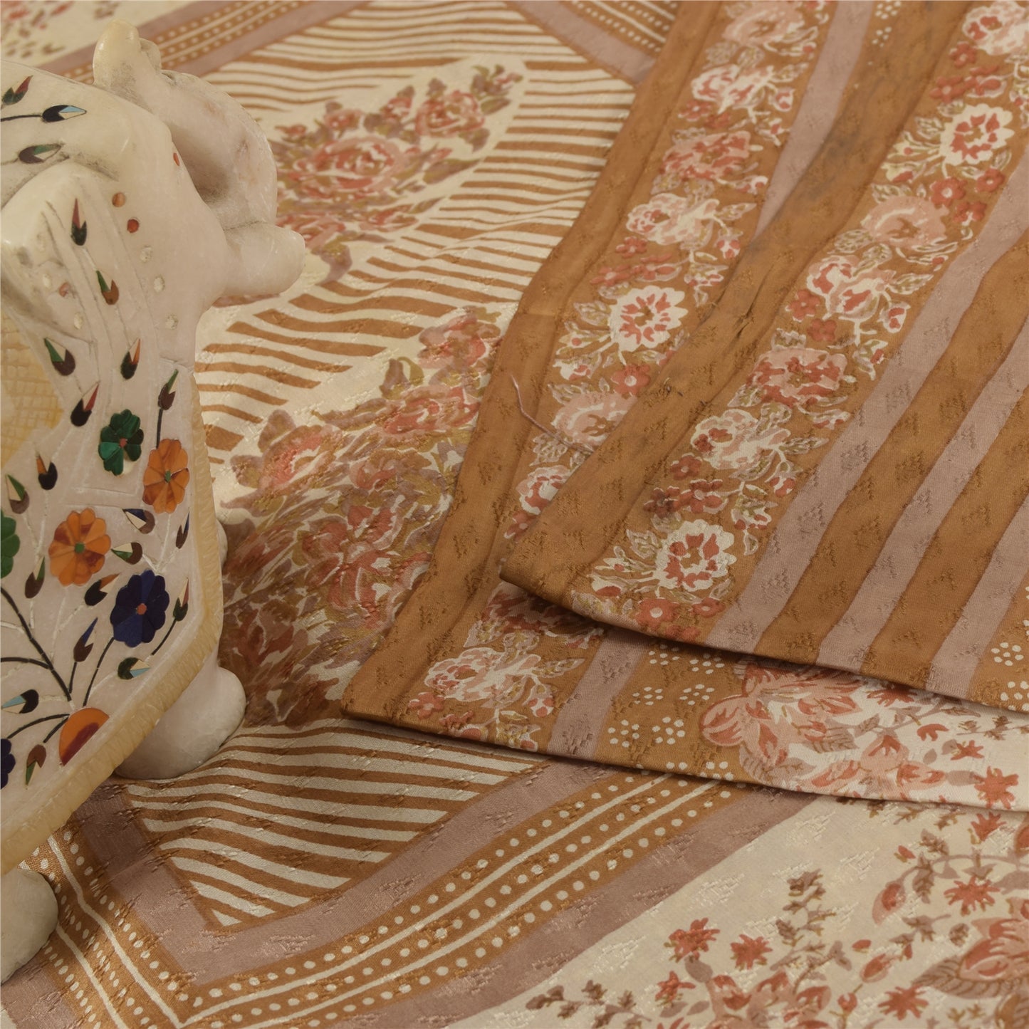 Sanskriti Vintage Sarees Mauve Indian Pure Silk Printed Sari 6yd Craft Fabric