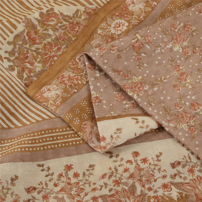 Sanskriti Vintage Sarees Mauve Indian Pure Silk Printed Sari 6yd Craft Fabric