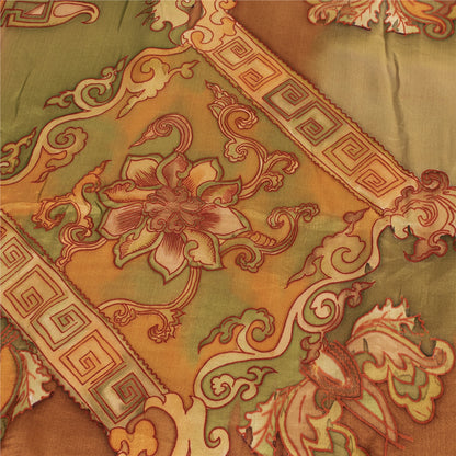 Sanskriti Vintage Sarees Orange Pure Silk Floral Printed Sari 6+yd Craft Fabric