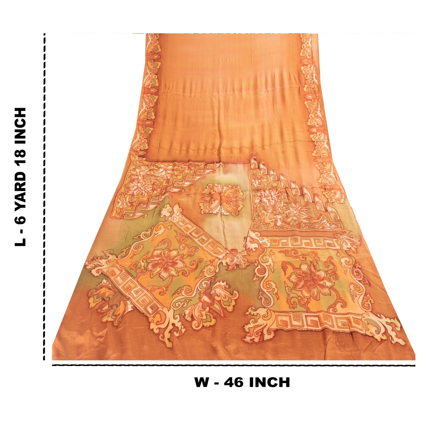 Sanskriti Vintage Sarees Orange Pure Silk Floral Printed Sari 6+yd Craft Fabric