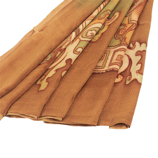 Sanskriti Vintage Sarees Orange Pure Silk Floral Printed Sari 6+yd Craft Fabric