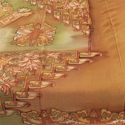 Sanskriti Vintage Sarees Orange Pure Silk Floral Printed Sari 6+yd Craft Fabric