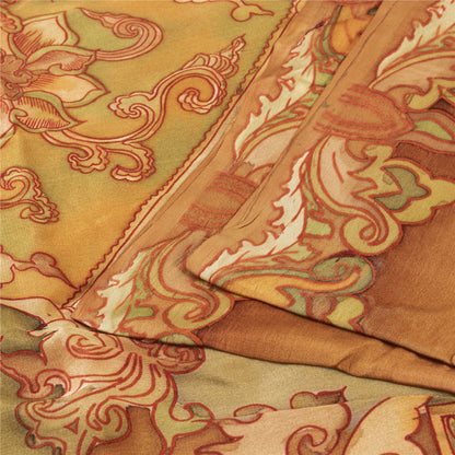 Sanskriti Vintage Sarees Orange Pure Silk Floral Printed Sari 6+yd Craft Fabric