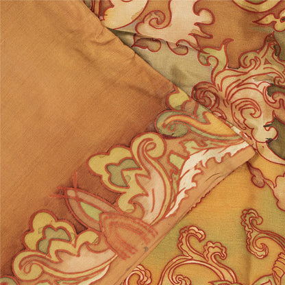 Sanskriti Vintage Sarees Orange Pure Silk Floral Printed Sari 6+yd Craft Fabric