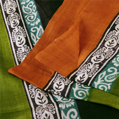 Sanskriti Vintage Sarees Ivory Pure Silk Floral Printed Sari 5+yd Craft Fabric