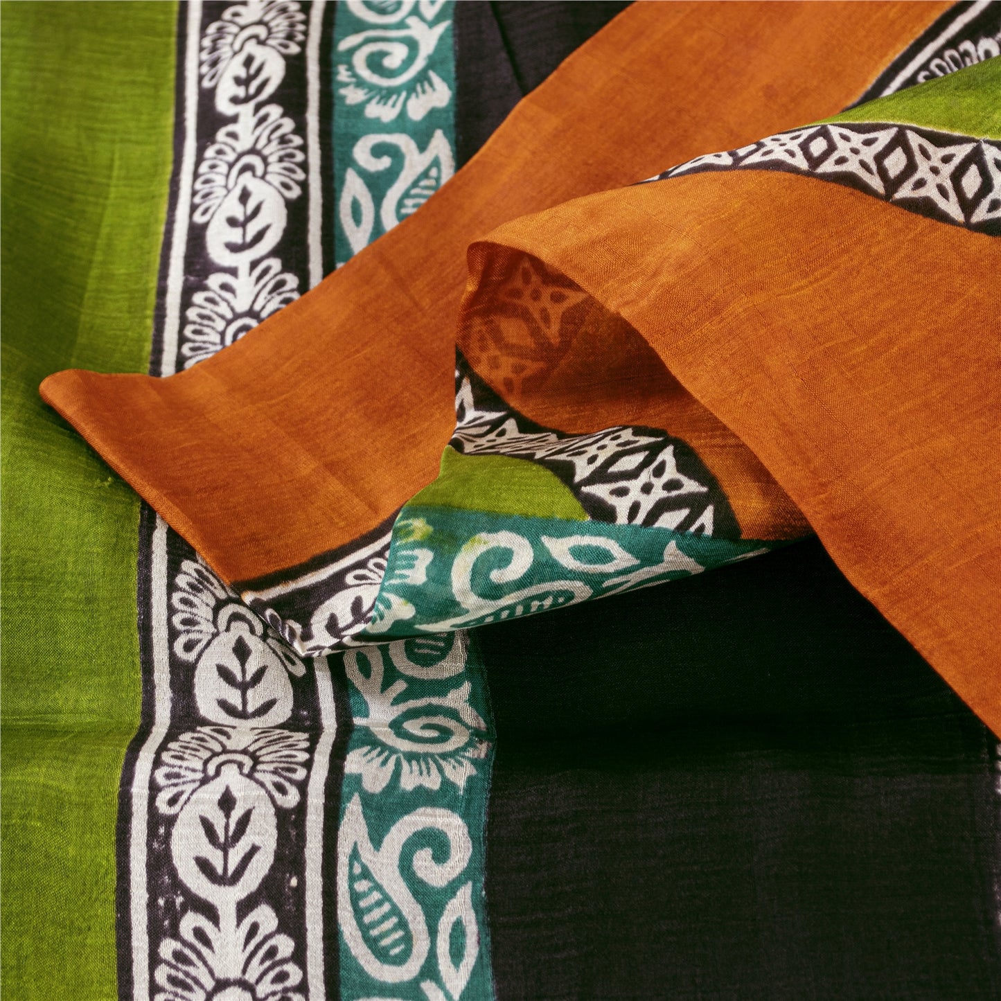 Sanskriti Vintage Sarees Ivory Pure Silk Floral Printed Sari 5+yd Craft Fabric