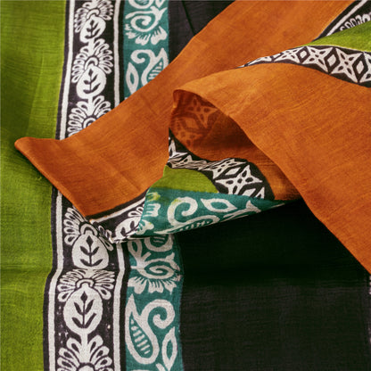 Sanskriti Vintage Sarees Ivory Pure Silk Floral Printed Sari 5+yd Craft Fabric