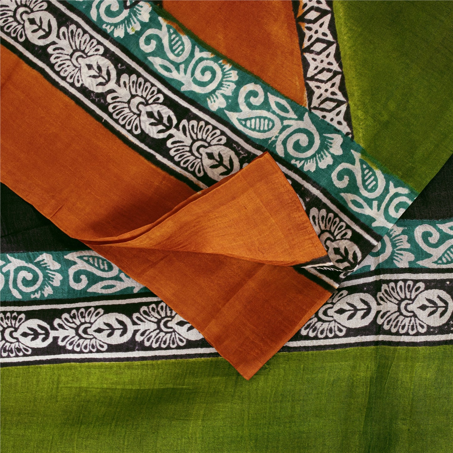 Sanskriti Vintage Sarees Ivory Pure Silk Floral Printed Sari 5+yd Craft Fabric