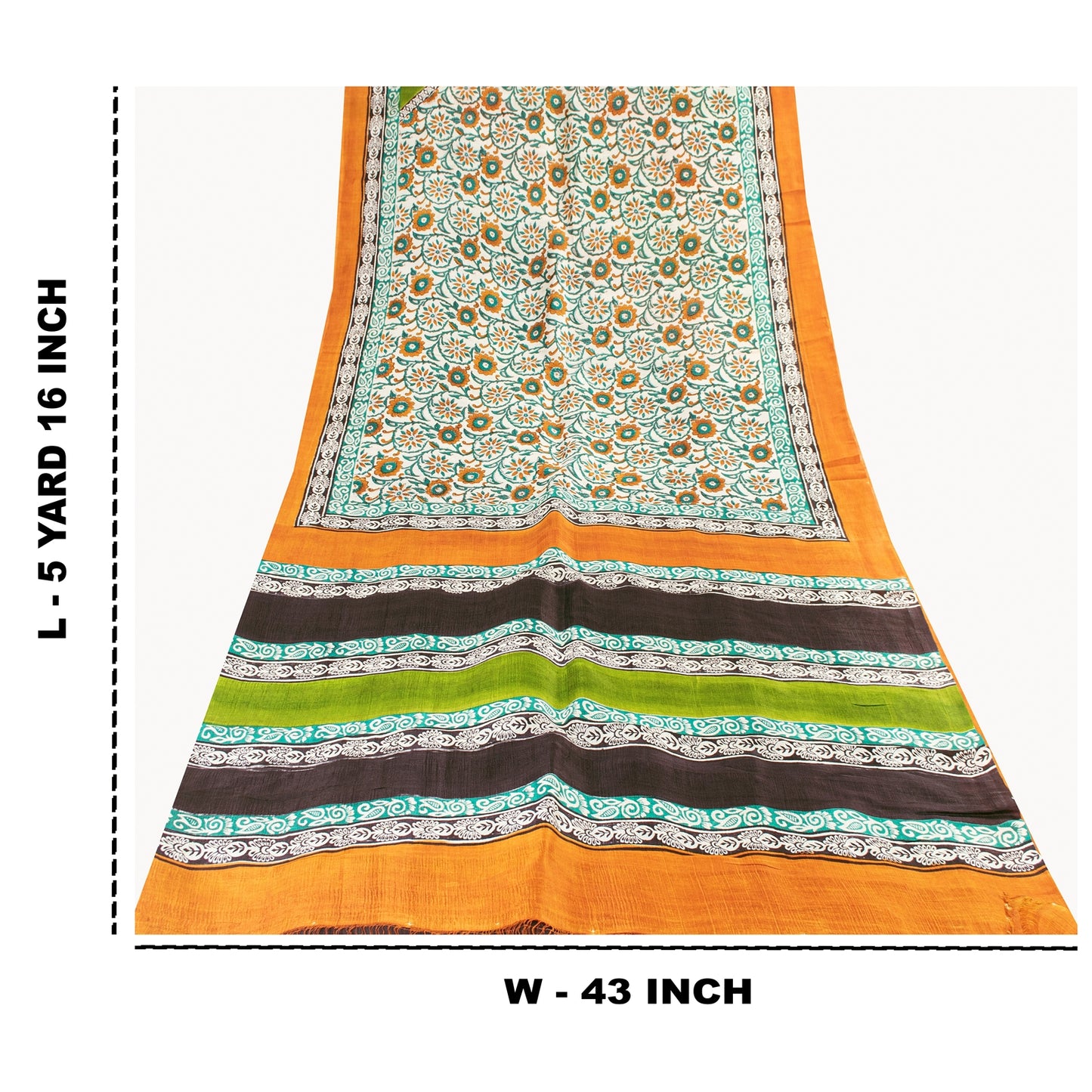 Sanskriti Vintage Sarees Ivory Pure Silk Floral Printed Sari 5+yd Craft Fabric