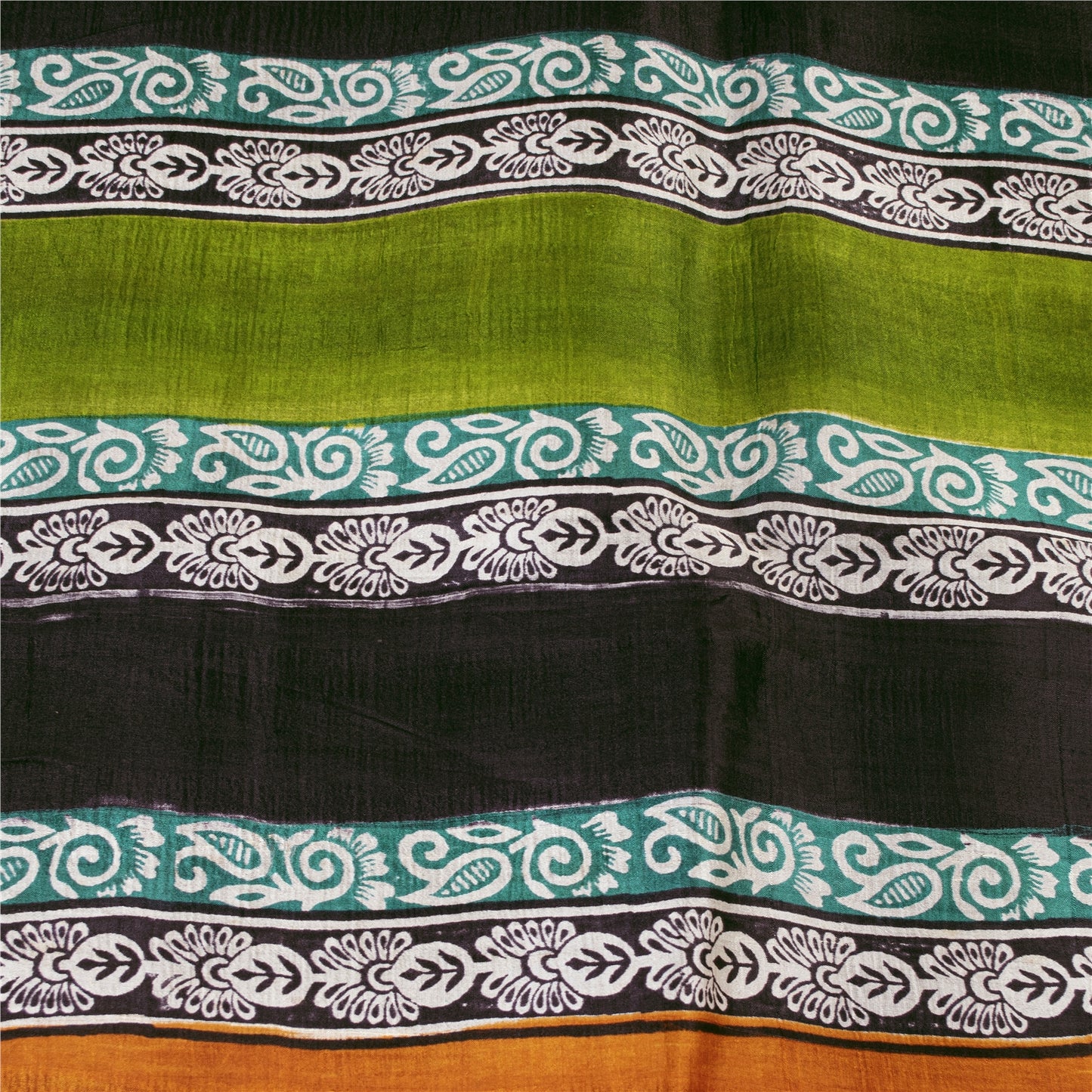 Sanskriti Vintage Sarees Ivory Pure Silk Floral Printed Sari 5+yd Craft Fabric