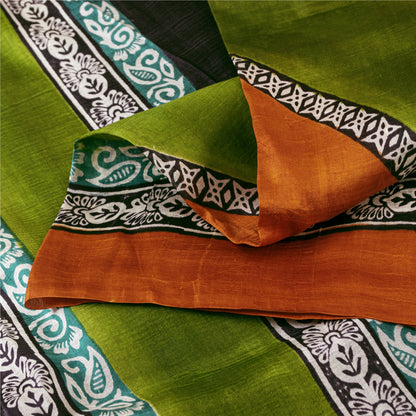 Sanskriti Vintage Sarees Ivory Pure Silk Floral Printed Sari 5+yd Craft Fabric