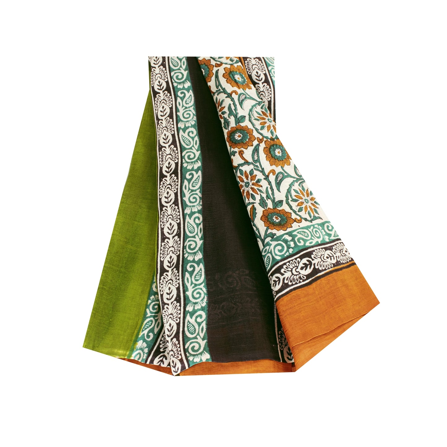 Sanskriti Vintage Sarees Ivory Pure Silk Floral Printed Sari 5+yd Craft Fabric