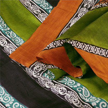 Sanskriti Vintage Sarees Ivory Pure Silk Floral Printed Sari 5+yd Craft Fabric