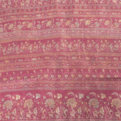 Sanskriti Vintage Sarees Pink Pure Silk Floral Printed Sari 5+yd Craft Fabric