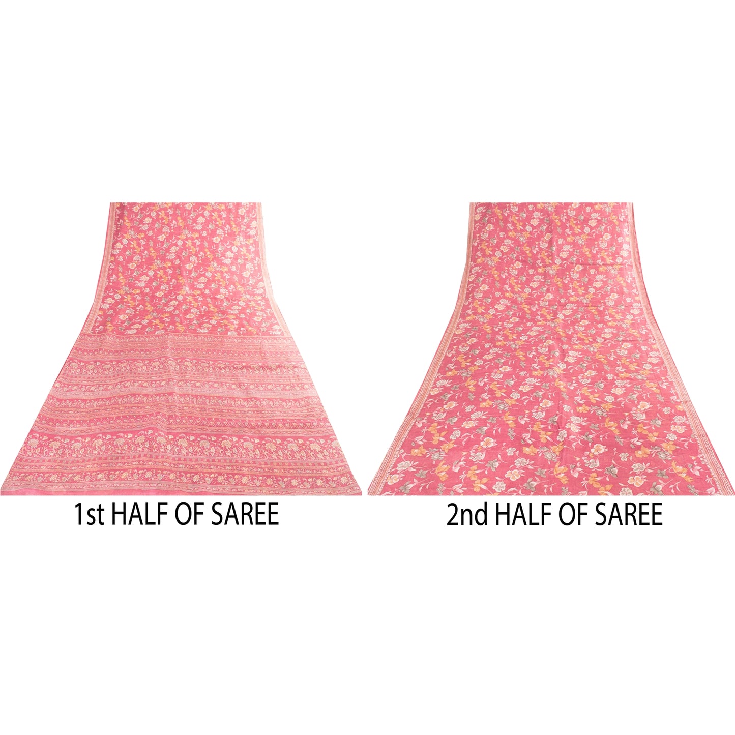 Sanskriti Vintage Sarees Pink Pure Silk Floral Printed Sari 5+yd Craft Fabric