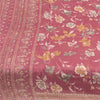 Sanskriti Vintage Sarees Pink Pure Silk Floral Printed Sari 5+yd Craft Fabric