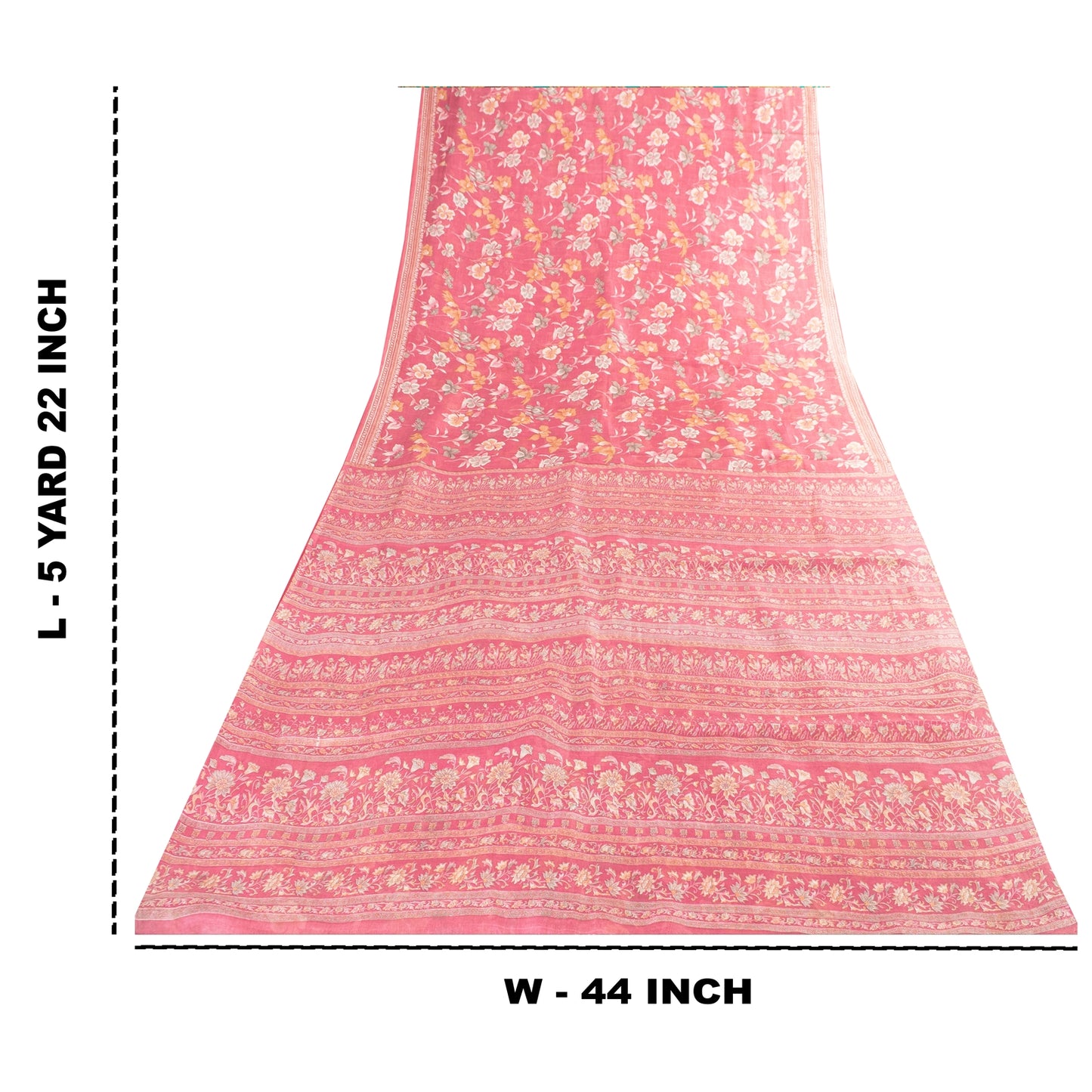 Sanskriti Vintage Sarees Pink Pure Silk Floral Printed Sari 5+yd Craft Fabric