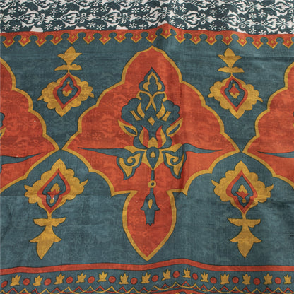 Sanskriti Vintage Sarees Green Indian Pure Silk Printed Sari 5+yd Craft Fabric