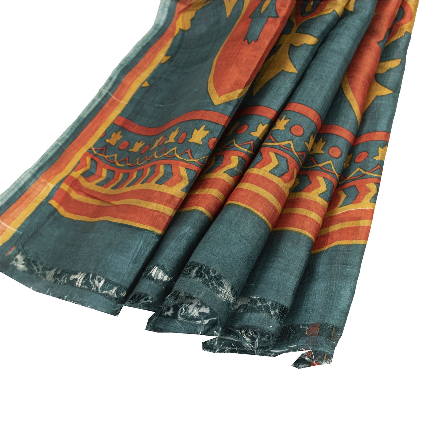 Sanskriti Vintage Sarees Green Indian Pure Silk Printed Sari 5+yd Craft Fabric