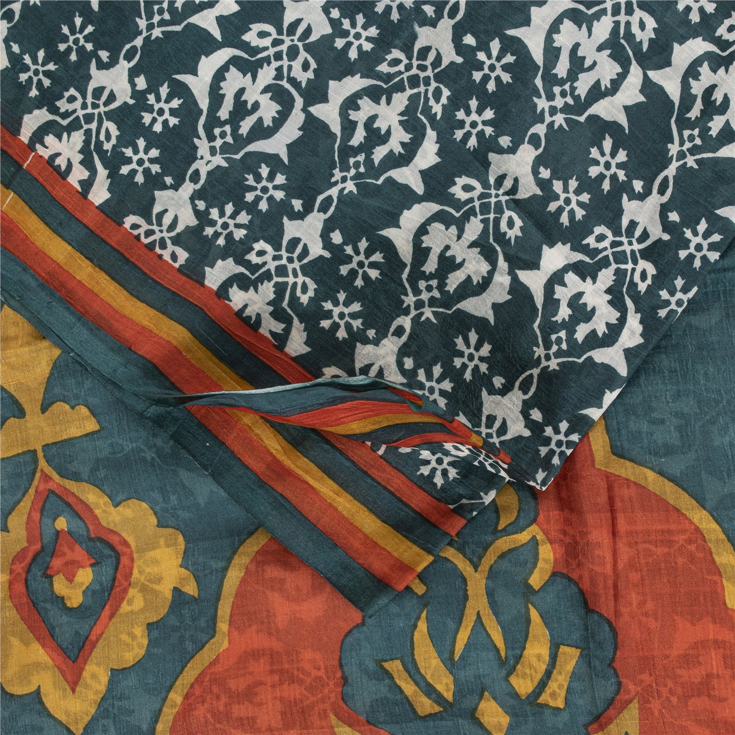 Sanskriti Vintage Sarees Green Indian Pure Silk Printed Sari 5+yd Craft Fabric