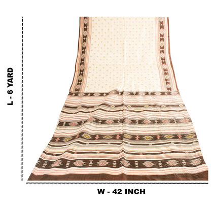 Sanskriti Vintage Sarees Ivory Indian Pure Silk Printed Sari 6yd Craft Fabric