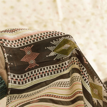 Sanskriti Vintage Sarees Ivory Indian Pure Silk Printed Sari 6yd Craft Fabric