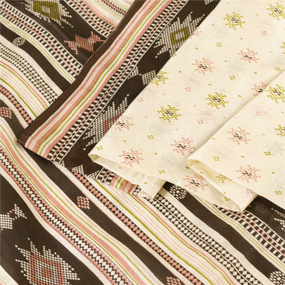 Sanskriti Vintage Sarees Ivory Indian Pure Silk Printed Sari 6yd Craft Fabric