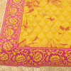 Sanskriti Vintage Sarees Yellow Pure Silk Floral Printed Sari 5+yd Craft Fabric