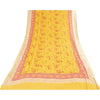 Sanskriti Vintage Sarees Yellow Pure Silk Floral Printed Sari 5+yd Craft Fabric