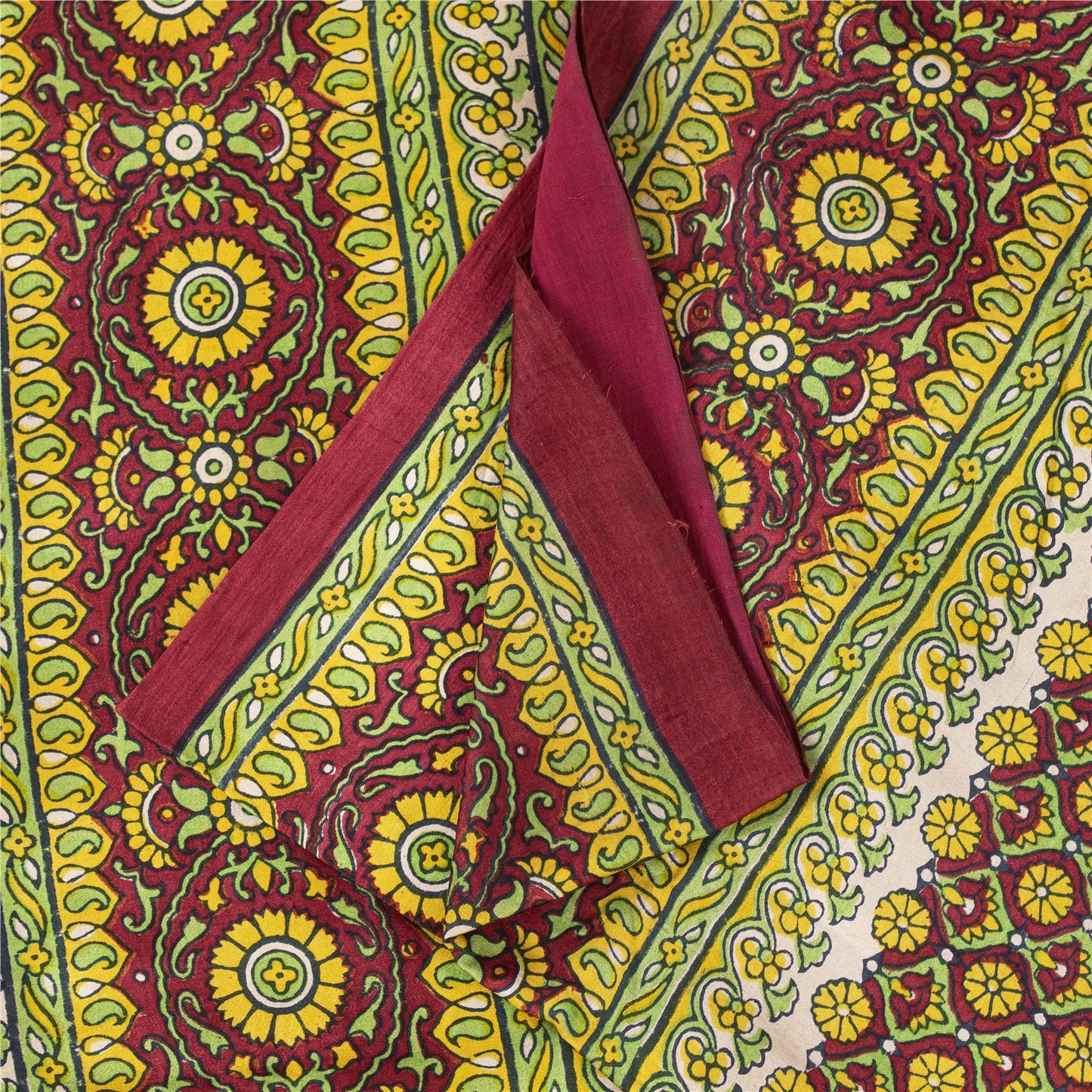 Sanskriti Vintage Sarees Green Indian Pure Silk Printed Sari 5+yd Craft Fabric