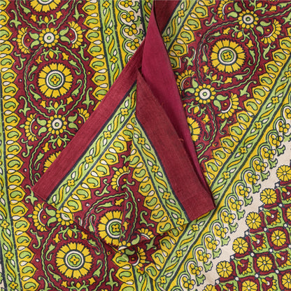 Sanskriti Vintage Sarees Green Indian Pure Silk Printed Sari 5+yd Craft Fabric