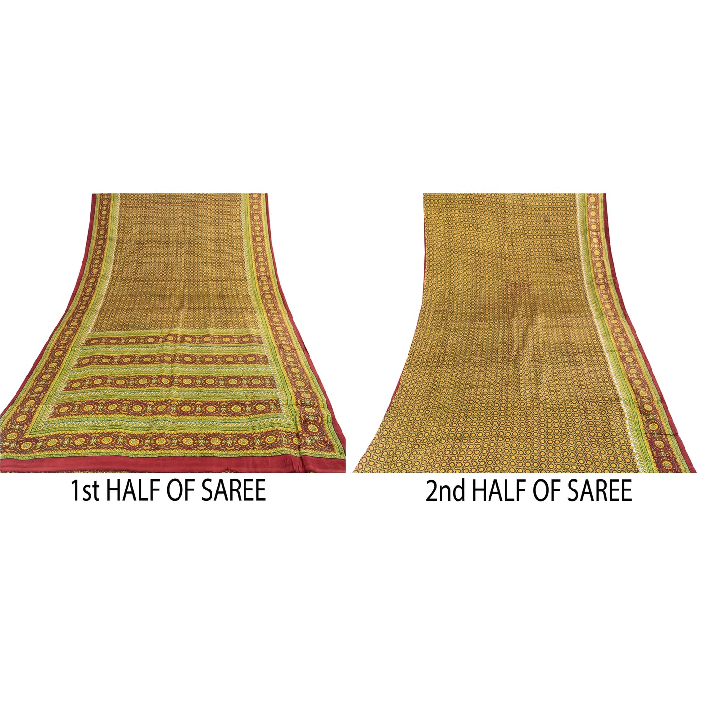 Sanskriti Vintage Sarees Green Indian Pure Silk Printed Sari 5+yd Craft Fabric