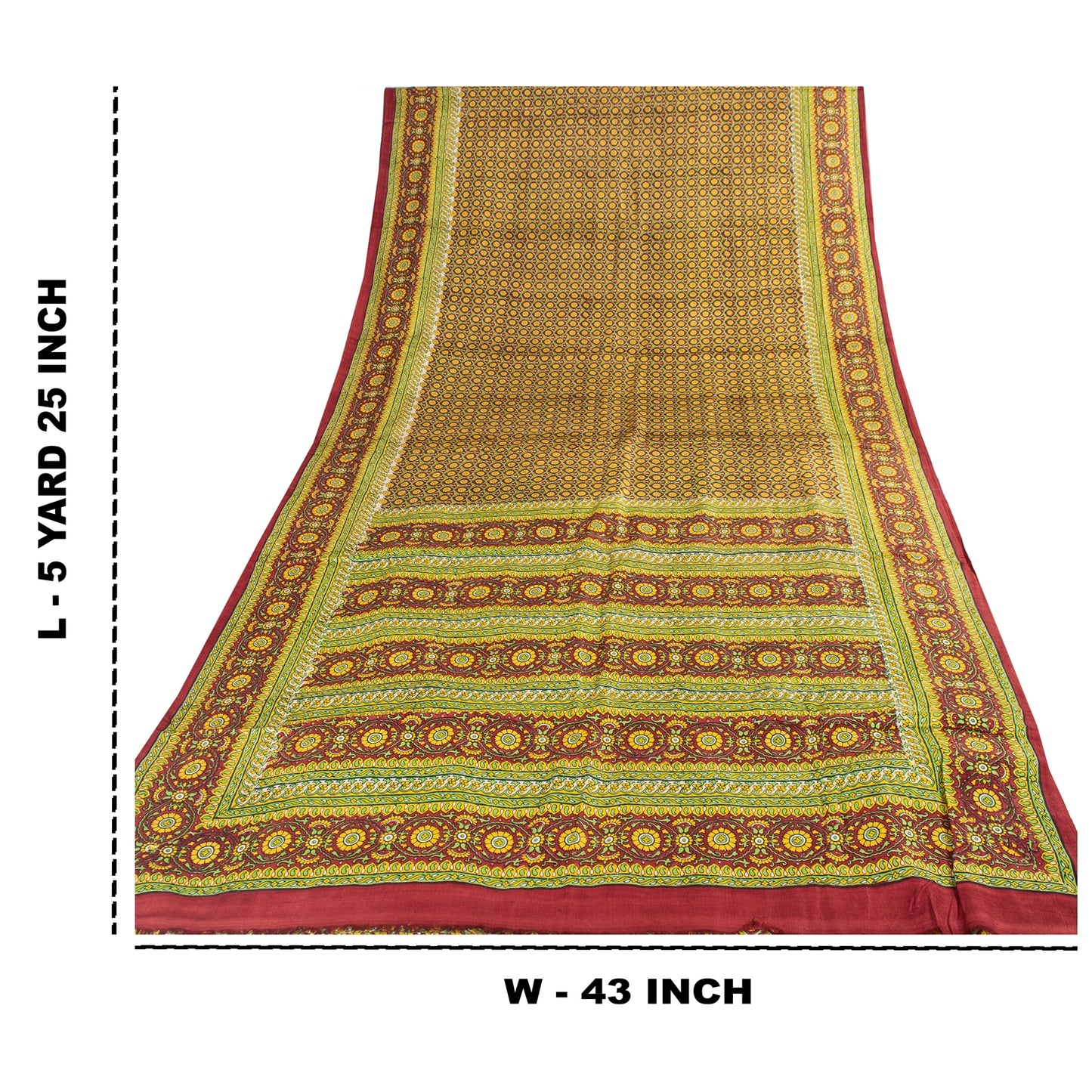 Sanskriti Vintage Sarees Green Indian Pure Silk Printed Sari 5+yd Craft Fabric