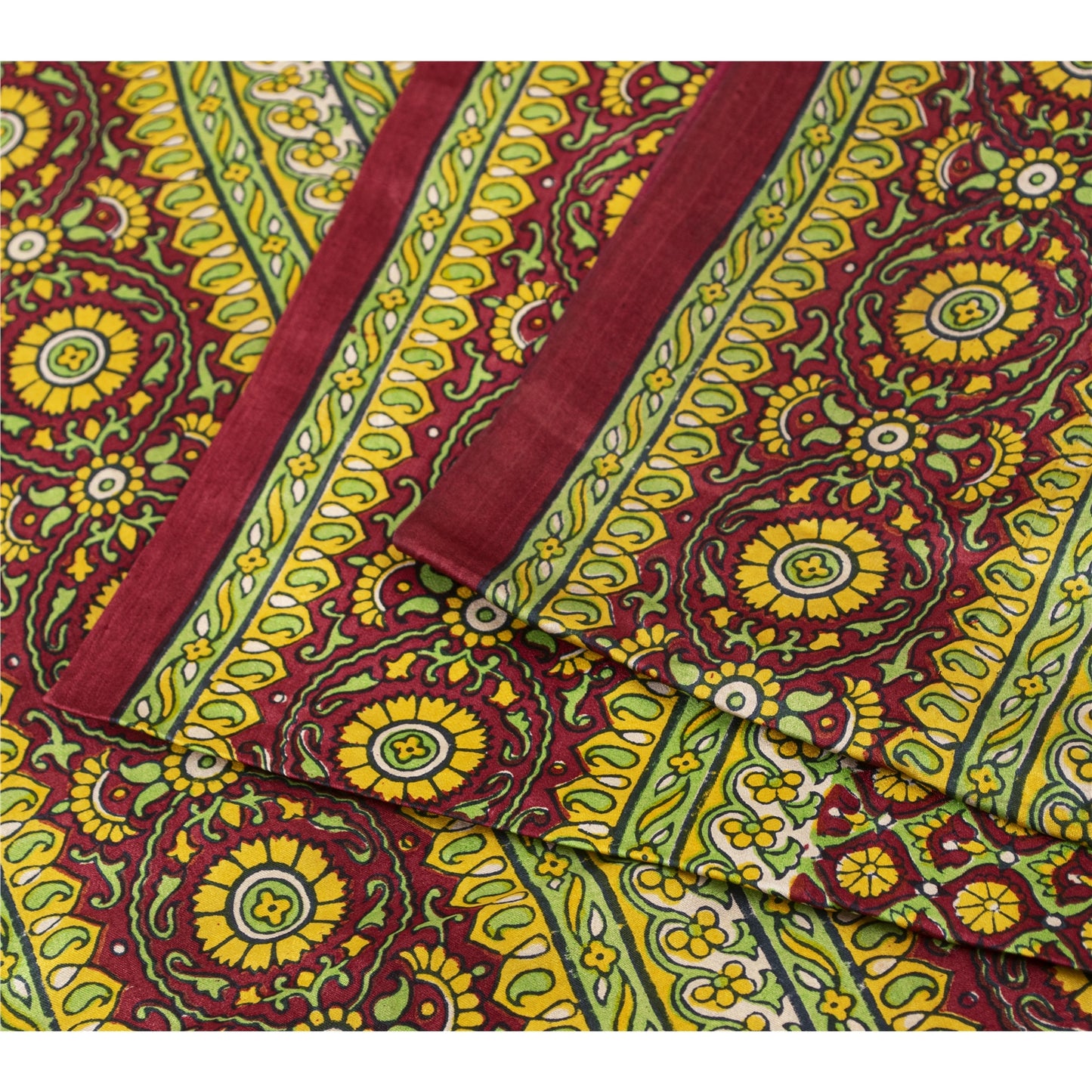 Sanskriti Vintage Sarees Green Indian Pure Silk Printed Sari 5+yd Craft Fabric