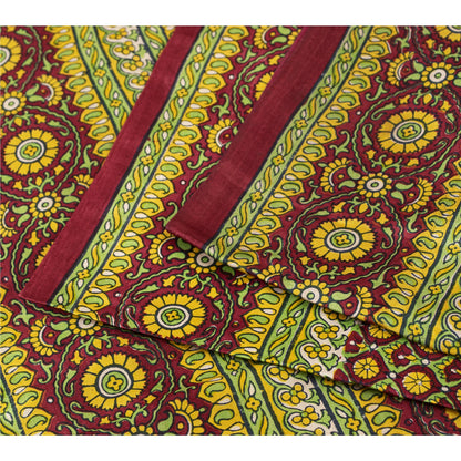 Sanskriti Vintage Sarees Green Indian Pure Silk Printed Sari 5+yd Craft Fabric