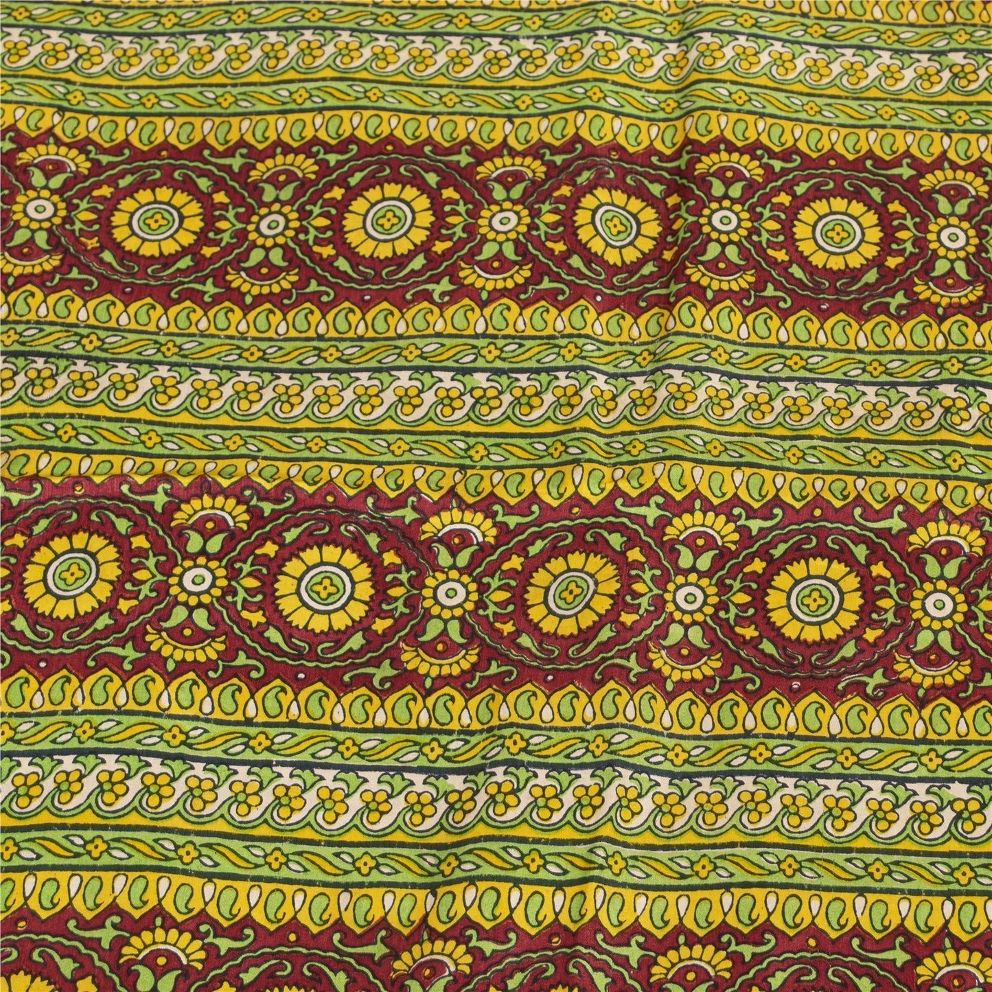 Sanskriti Vintage Sarees Green Indian Pure Silk Printed Sari 5+yd Craft Fabric