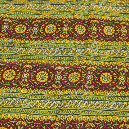 Sanskriti Vintage Sarees Green Indian Pure Silk Printed Sari 5+yd Craft Fabric