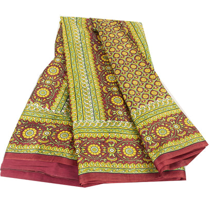 Sanskriti Vintage Sarees Green Indian Pure Silk Printed Sari 5+yd Craft Fabric