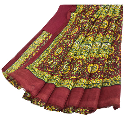 Sanskriti Vintage Sarees Green Indian Pure Silk Printed Sari 5+yd Craft Fabric