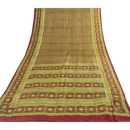 Sanskriti Vintage Sarees Green Indian Pure Silk Printed Sari 5+yd Craft Fabric